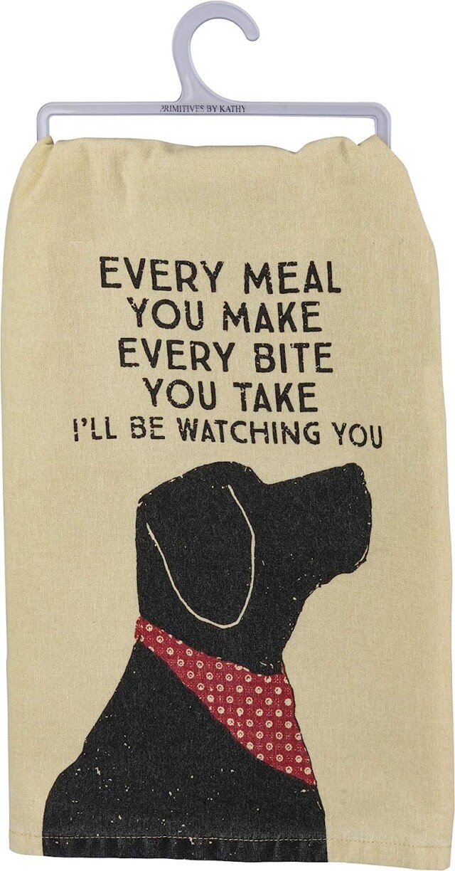 Primitives by Kathy Decorative Kitchen Towel, 28" x 28", Cream, Black for gifts for dog owners