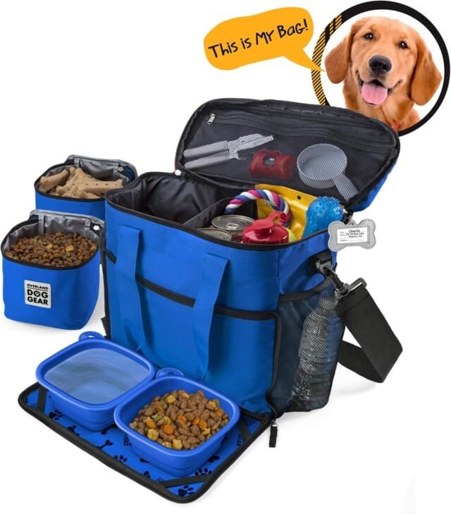 Mobile Dog Gear, Week Away Dog Travel Bag for Small Dogs, Includes Lined Food Carriers and 2 Collapsible Dog Bowl