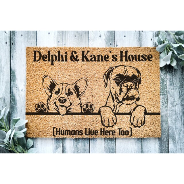Custom Doormat Dog Names House, Humans Live Here Too Doormat Custom Doormat Apartment Custom Wedding Gift Sweet Home Personalized Gift 
