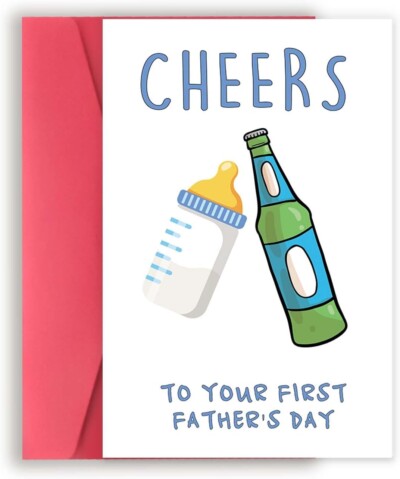 Zyulin Funny First Fathers Day Cards Gifts for Dad, Cute 1st Father's Day Card Gift from Baby Son Daughter, Baby Daddy Fathers Day Card, Cheers to Your First Father's Day