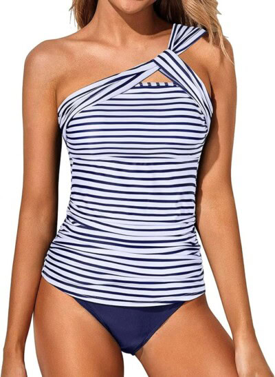 Tempt Me Two Piece Tankini Bathing Suits for Women One Shoulder Swim Top with Bottom Swimsuits