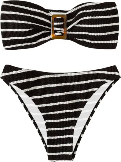 GORGLITTER Women's 2 Piece Strapless Swimsuit Striped Bandeau High Waisted Thong Bikini Set Bathing Suit