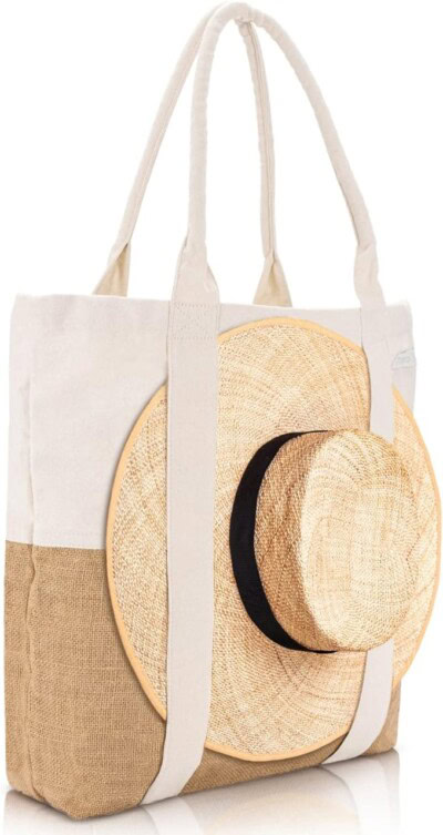 TRIBECA TRIBE Beach Bag - Large Woven Beach Tote Bag - Boho Chic Travel Tote Bag With Hat Holder Strap