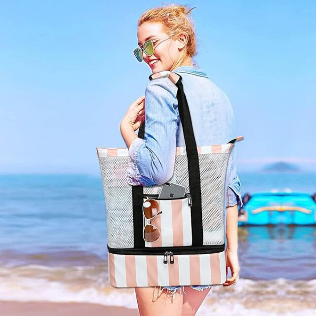 Bluboon Mesh Beach Tote Bag with Cooler Insulated Detachable Pool Bags for Women
