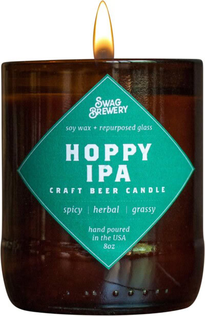 Hoppy IPA Brew Candle - Hand Poured in USA (Soy Wax) - Great Gift for Beer Lovers - for The Man Cave, Brewery, or Home (Made from Recycled Beer Bottles), Beer Gift, Guy Gift, Beer Bottle Candle for beer gifts for him