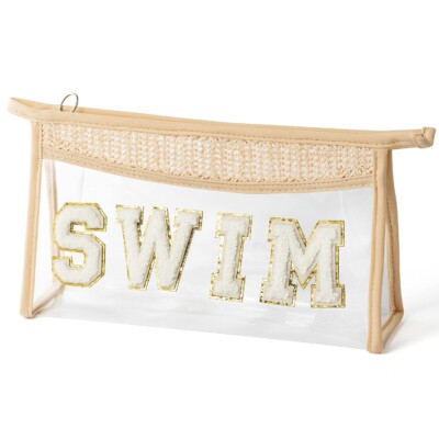 Boho Patch SWIM Makeup Bag Clear Toiletry Bag Varsity Letter Travel Cosmetic Bag Transparent Waterproof Snacks Bag Cute Zipper Makeup Pouch Gift for Women Girls for best beach bags