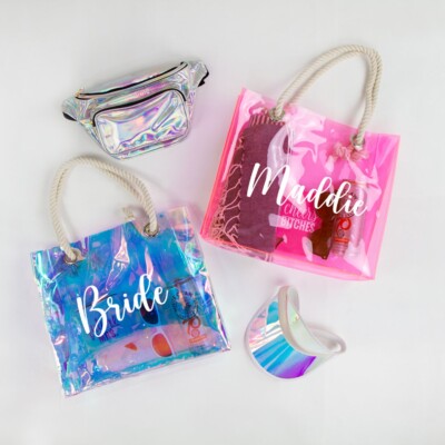 Custom Name Bridesmaid Totes, Personalized Tote Bag for Her, Mothers Day Gifts, Gift for Her, Neon Color Transparent Tote, Cute Shoulder Bag for the best beach bags