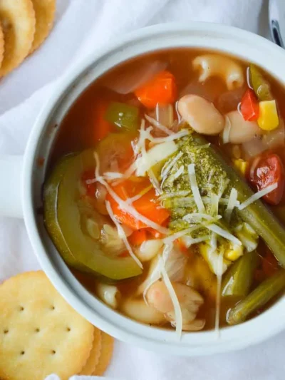 Summer Vegetable Soup with Pesto – Slow Cooker or Stove Top for healthy summer crockpot recipes