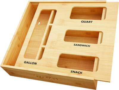 SpaceAid Bag Storage Organizer for Kitchen Drawer, Bamboo Organizer