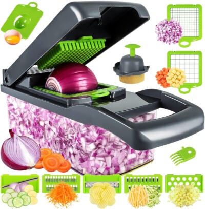 Vegetable Chopper, Pro Onion Chopper, Multifunctional 13 in 1 Food Chopper, Kitchen Vegetable Slicer Dicer Cutter,Veggie Chopper With 8 Blades,Carrot and Garlic Chopper With Container for best amazon kitchen gadgets