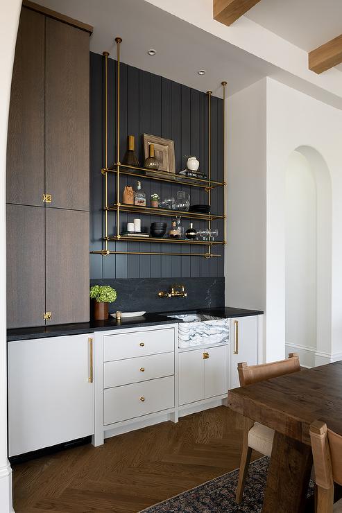 Dining Space Wet Bar with Marble Apron Sink