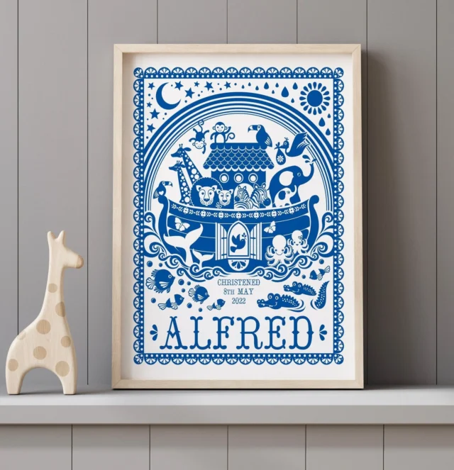 Personalised New Baby Noah's Ark print