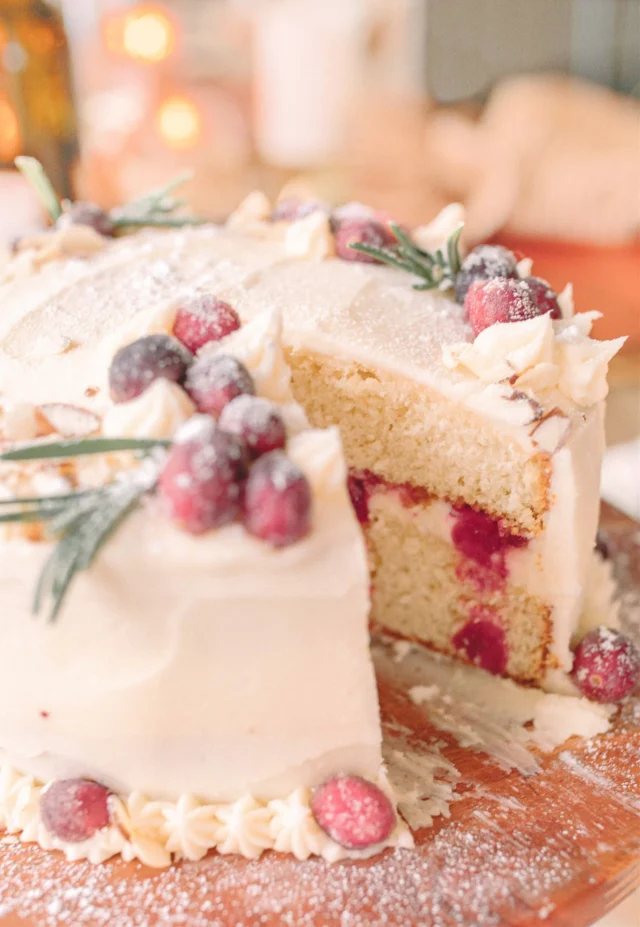 Cranberry Orange Almond Cake with Mascarpone Buttercream