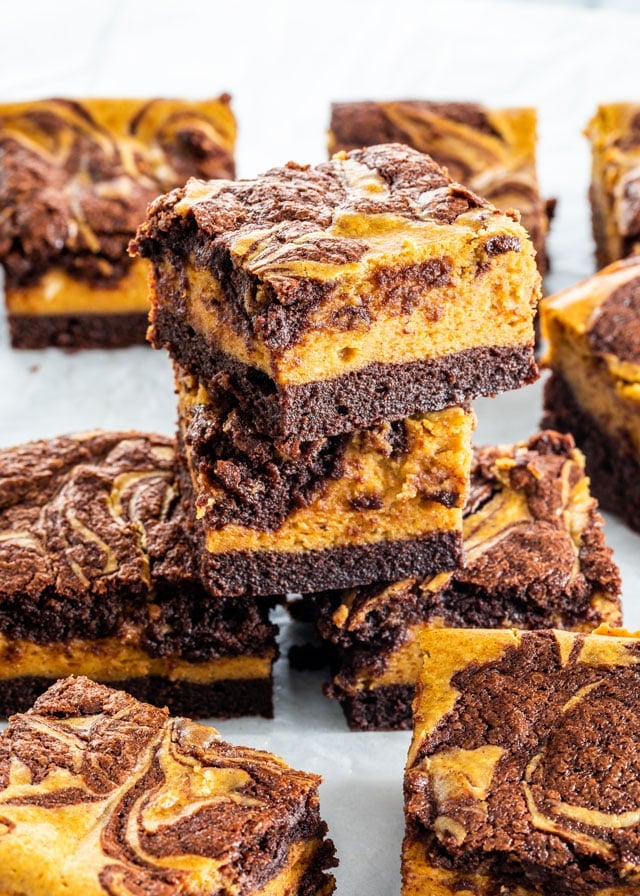 Pumpkin Cheesecake Brownies for easy Thanksgiving desserts ideas