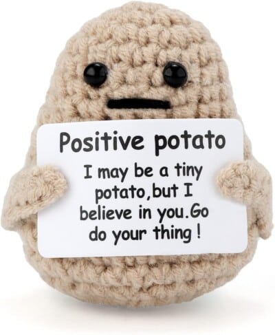 Mini Funny Knitted Wool Potato Toy with Positive Card for desk accessories 