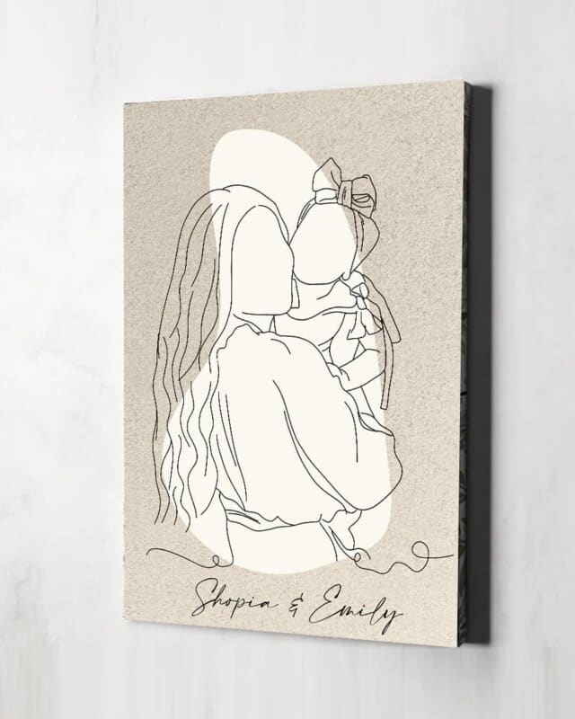 Family Line Art Drawing Mothers Day Gift Canvas Wall Art, Personalized Mother Gift Canvas Wall Art Decor, Mother and Daughter Canvas, Family Portrait, Custom illustration for best gifts for moms