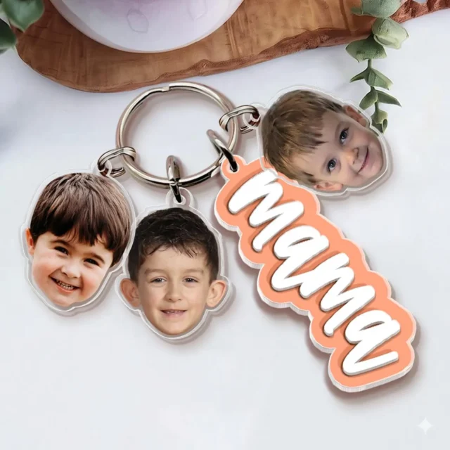 Custom Mother Key Chain with Kids Face Charm
