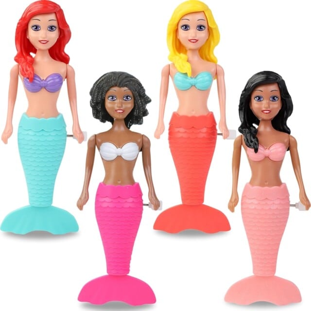Mermaid Bath Toys for Toddlers Kids Girls - Princess Wind Up Tail Flap Floating Water Bathtub Toys, Swimming Pool Bathing Time Fun