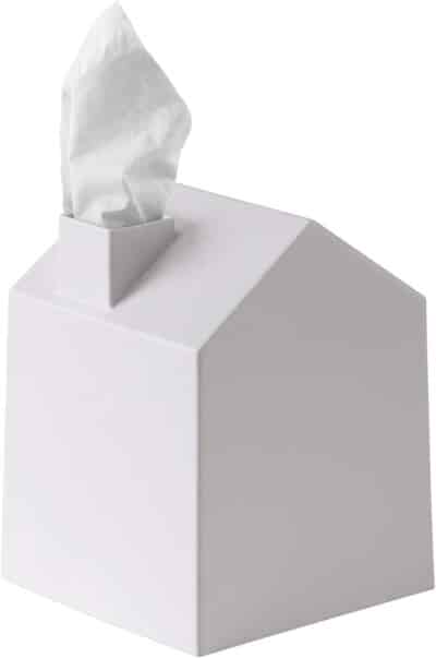 Umbra Casa Tissue Box Cover - Adorable House Shaped Square Tissue Box Holder for Bathroom, Bedroom or Office, White
