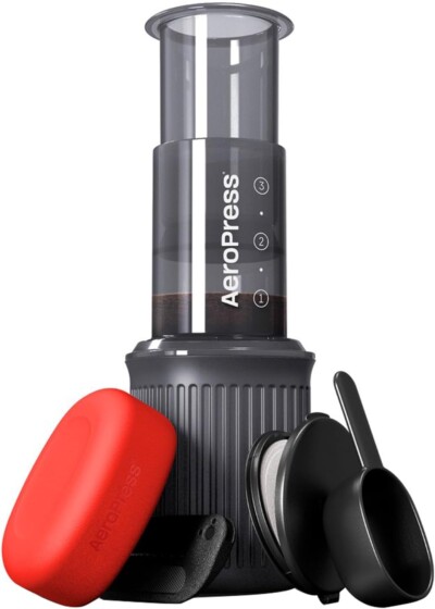 AeroPress Go Travel Coffee Press Kit - 3 in 1 brew method combines French Press, Pourover, Espresso - Full bodied coffee without grit or bitterness