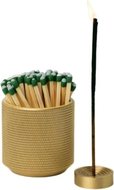 Match Holder with Striker - with Bonus Incense Holder - 100% Solid Brass Match Striker and Holder - A Modern Décor Match Cloche for amazon bathroom decor