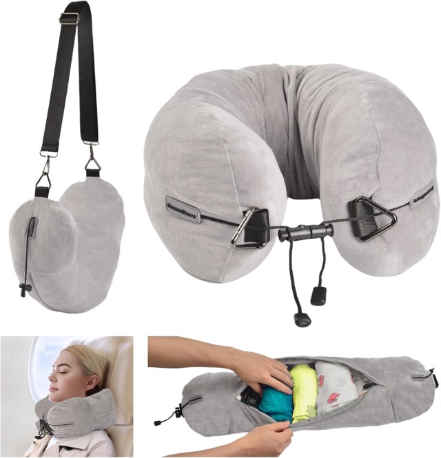 DreamShore Travel Pillow for Extra Luggage: Stuffable Neck Pillow with Adjustable Neck Size for travel gifts for men