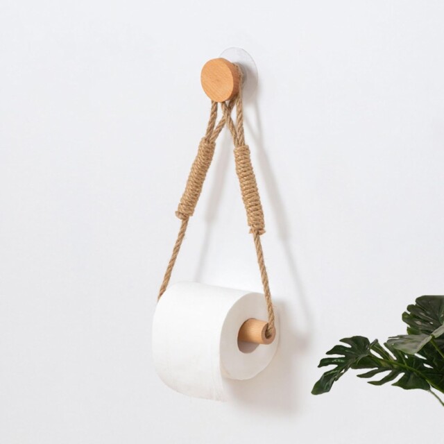 Wood & Rope Wall Toilet Paper Holder