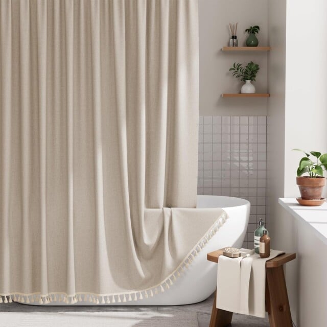Tassel Linen Shower Curtain