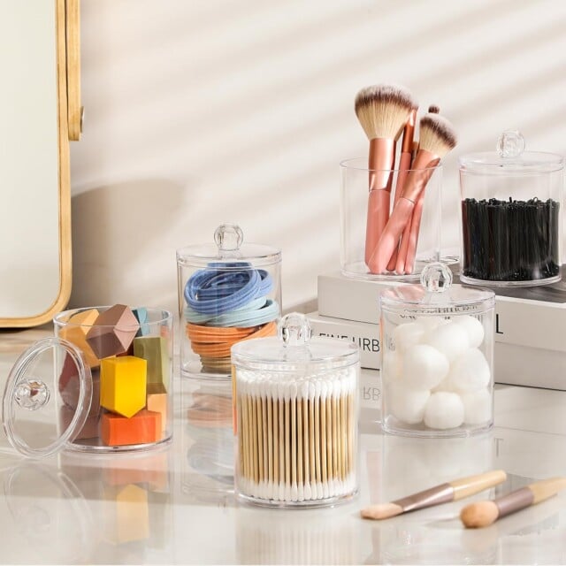 4 Pack Acrylic Qtip Holder Dispenser for Cotton Swabs