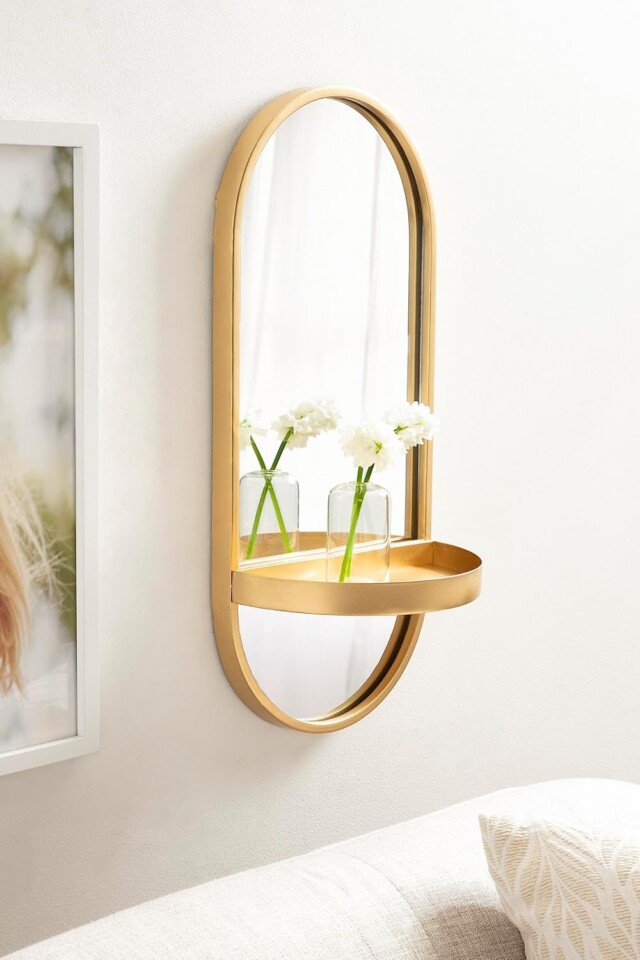 Kate and Laurel Estero Modern Metal Oval Mirror with Rounded Shelf