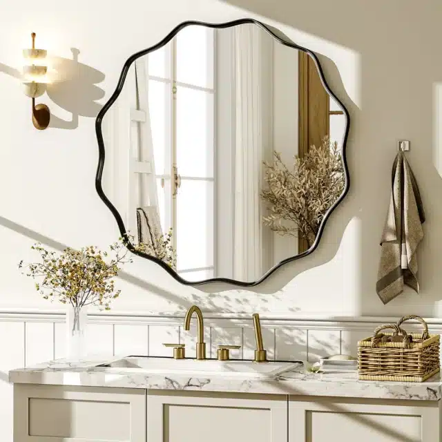 Aluminum Round Wavy Wall Mirror Waterproof Bathroom Mirror Decorative Mirror