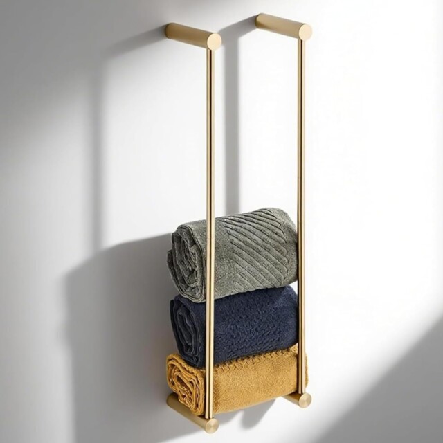 Brushed Gold Rolled Towel Storage Wall-Mounted Bath Towel Holder for Folded Large Towel Washcloths for amazon bathroom decor