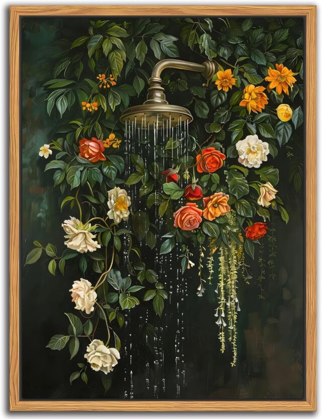 
Floating Framed Floral Shower Wall Art for amazon bathroom decor