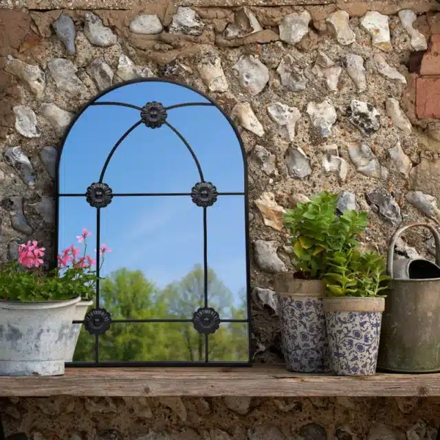 Olcay Outdoor Metal Arch Wall Mirror for Yard