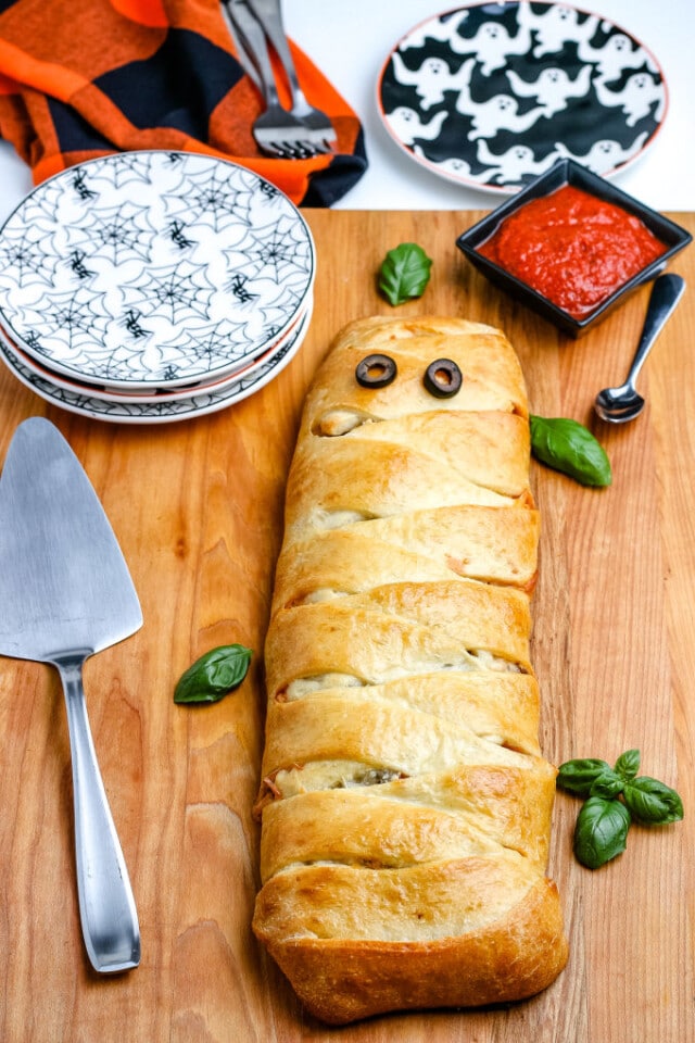 Mummy Pizza Calzone Recipe for Halloween food ideas