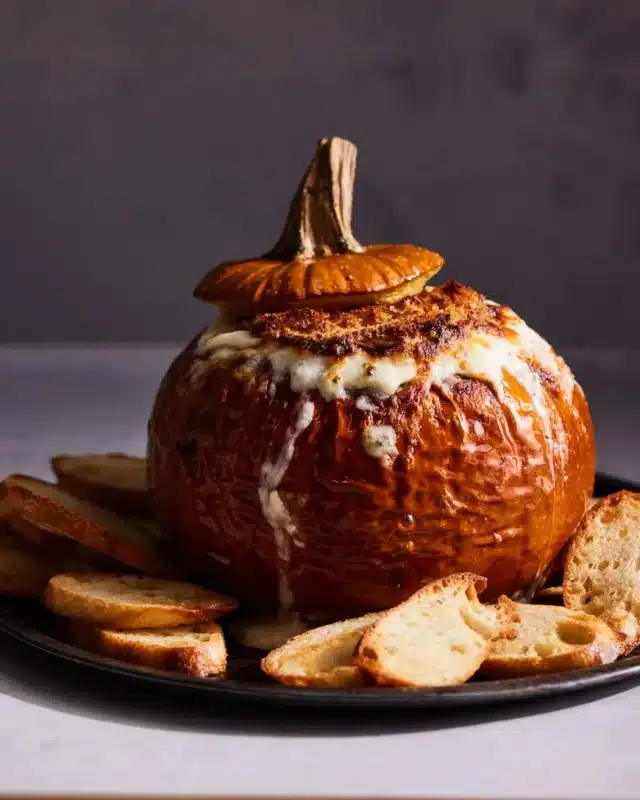 Baked Pumpkin Fondue for Halloween Food Ideas