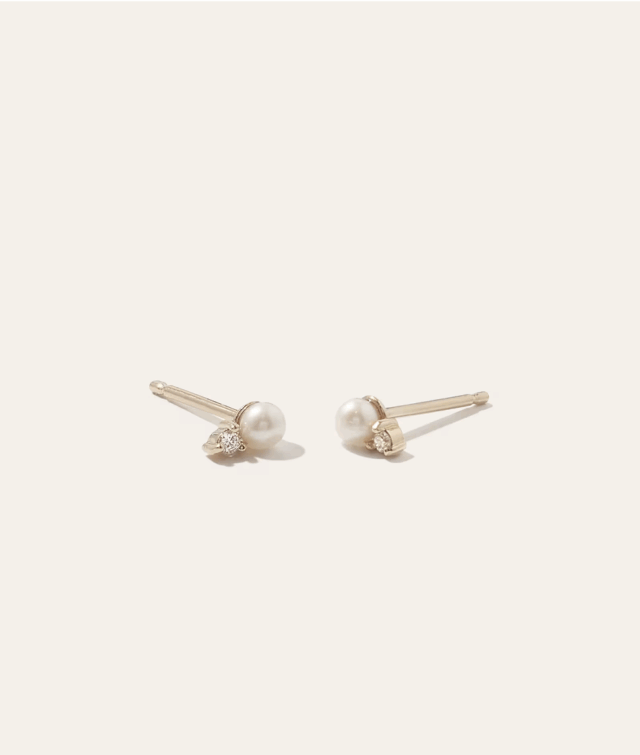 14K Gold Pearl and Diamond Petite Odette Studs for 30th birthday gift ideas