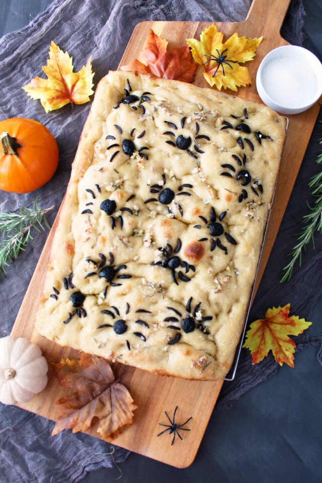 Spider Olive Focaccia Bread Recipe for Halloween recipes