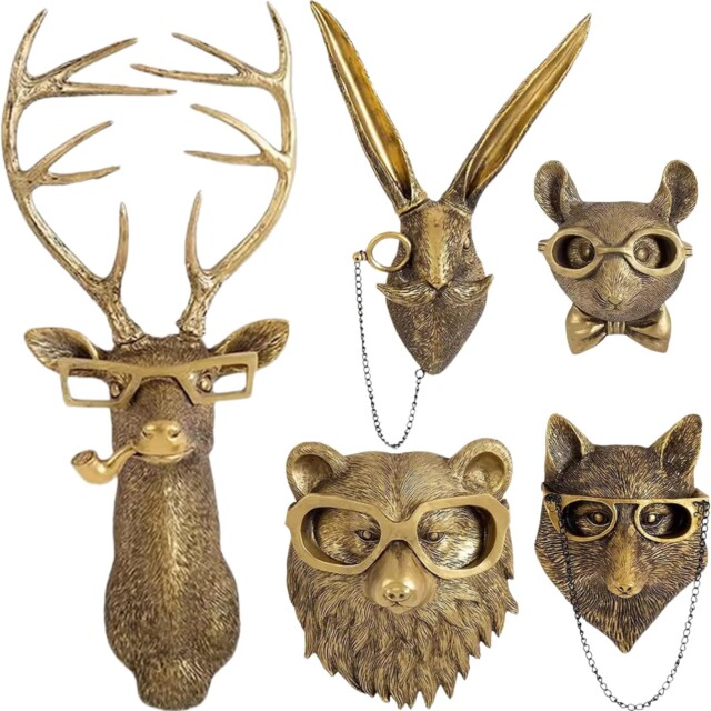 Brass Animal Head Wall Sculptures
