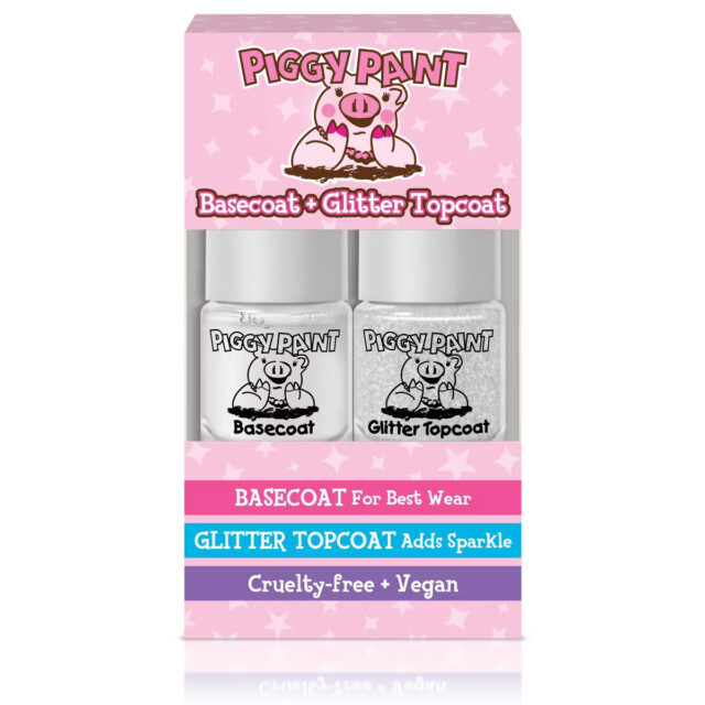 Piggy Paint Non-Toxic Nail Polish Basecoat + Glitter Topcoat Set Kids for gifts under $10