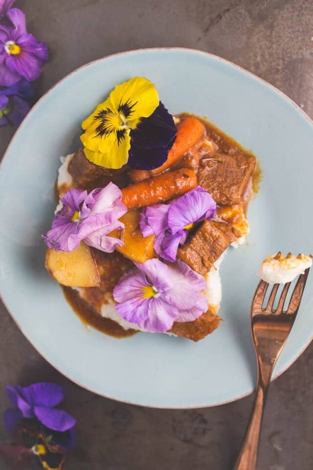 Beef Stew with Edible Flowers