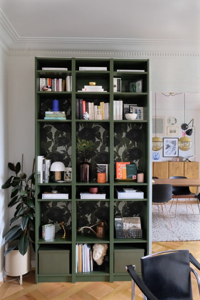 How Wallpaper Can Transform Your IKEA Billy for ikea billy bookcase hacks