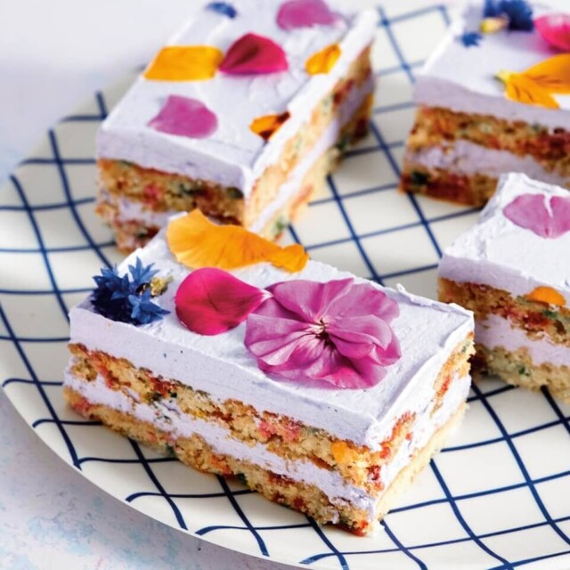 Pressed Flower Cake Bars for edible flowers recipes