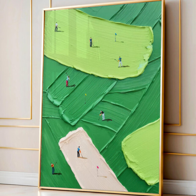 Abstract Golf Course Art Print: Textured Green Landscape, Modern Sports Decor for affordable wall art under $200